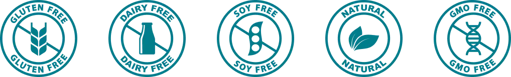 Gluten free, dairy free, soy free, natural, GMO free