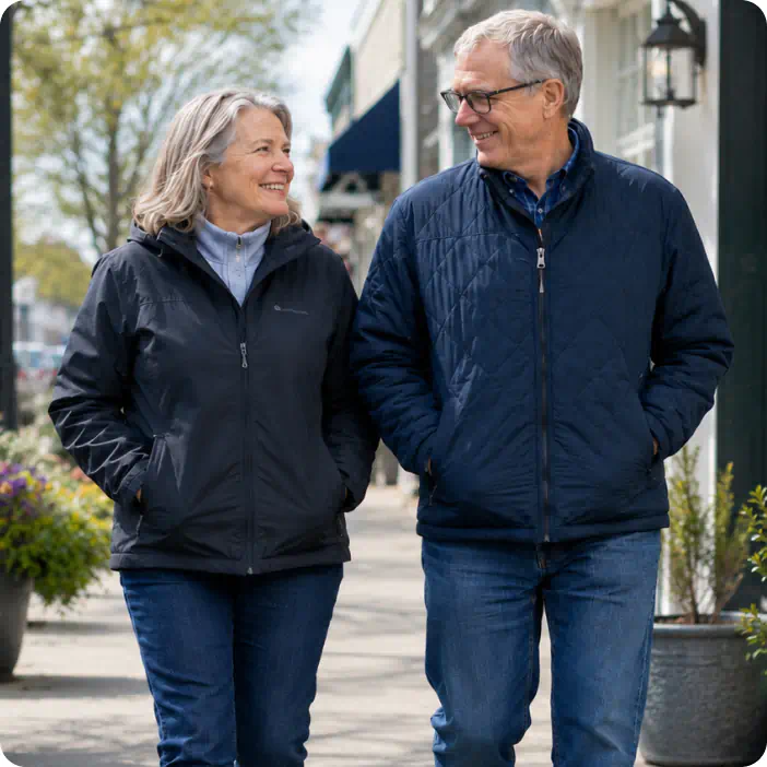 happy couple walking outdoors